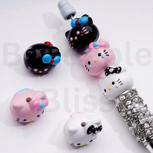 Cute Hand Painted Hell Kitt Head Acrylic Beads Mix, 16*20MM