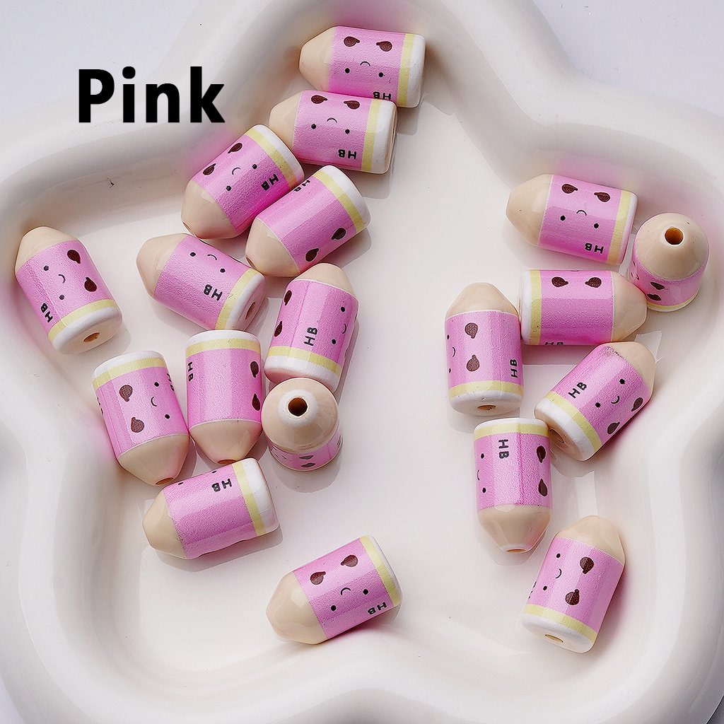 Multi Single Color & Random Mix Color Cute Smile Face HB Pencil Acrylic Beads, Around 12*21MM