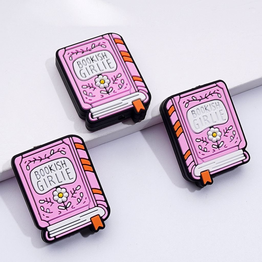 Cute Pink Book Bookish Girlie Mini Flower Silicone Focal Beads