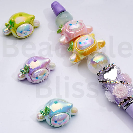 UV Coating Cute Cinnamonrol Sanri with Green Leaf Acrylic Beads, 26*18*14MM, Random Mix