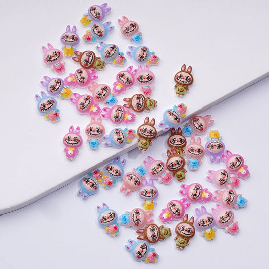 Mini Cute Labub Pop Mar Charms for Jewelry Accessories Rhinestones Adding, Around 14*8MM