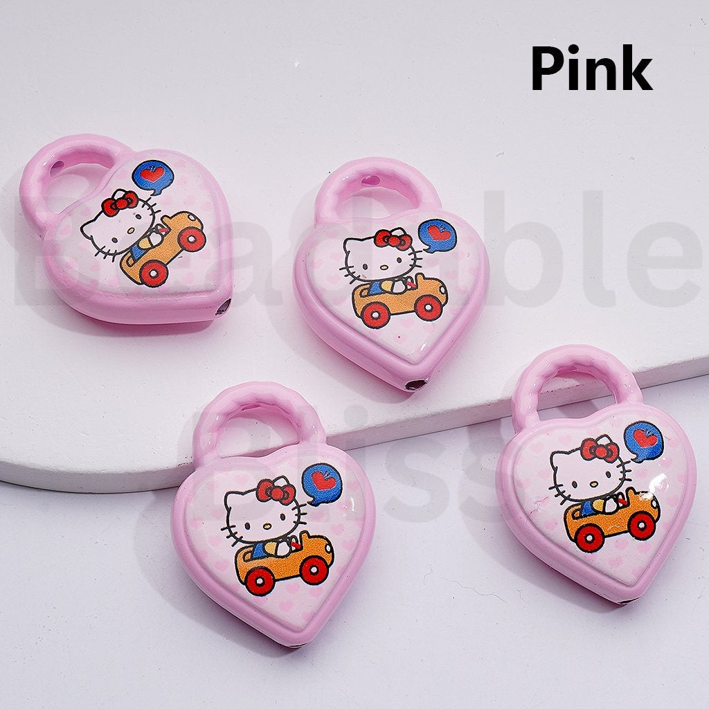 Cute Hell Kitt Topic Heart Shape Hand Bag Acrylic Beads, 39*30MM