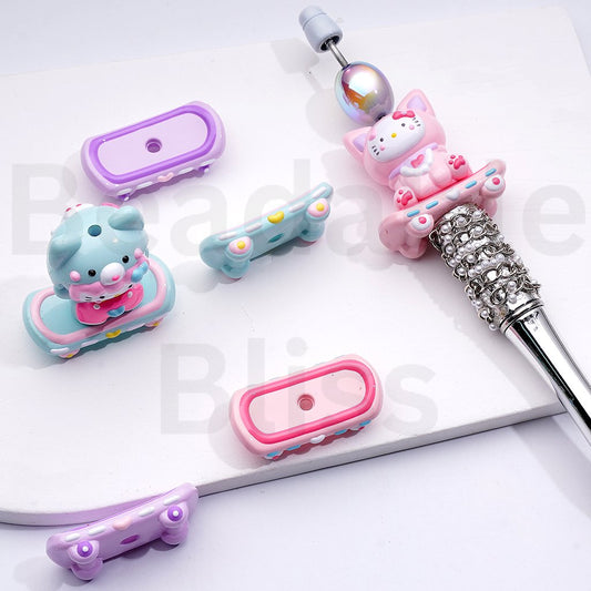 Cute Hand Painted Skateboards Acrylic Beads Mix, 35*16MM