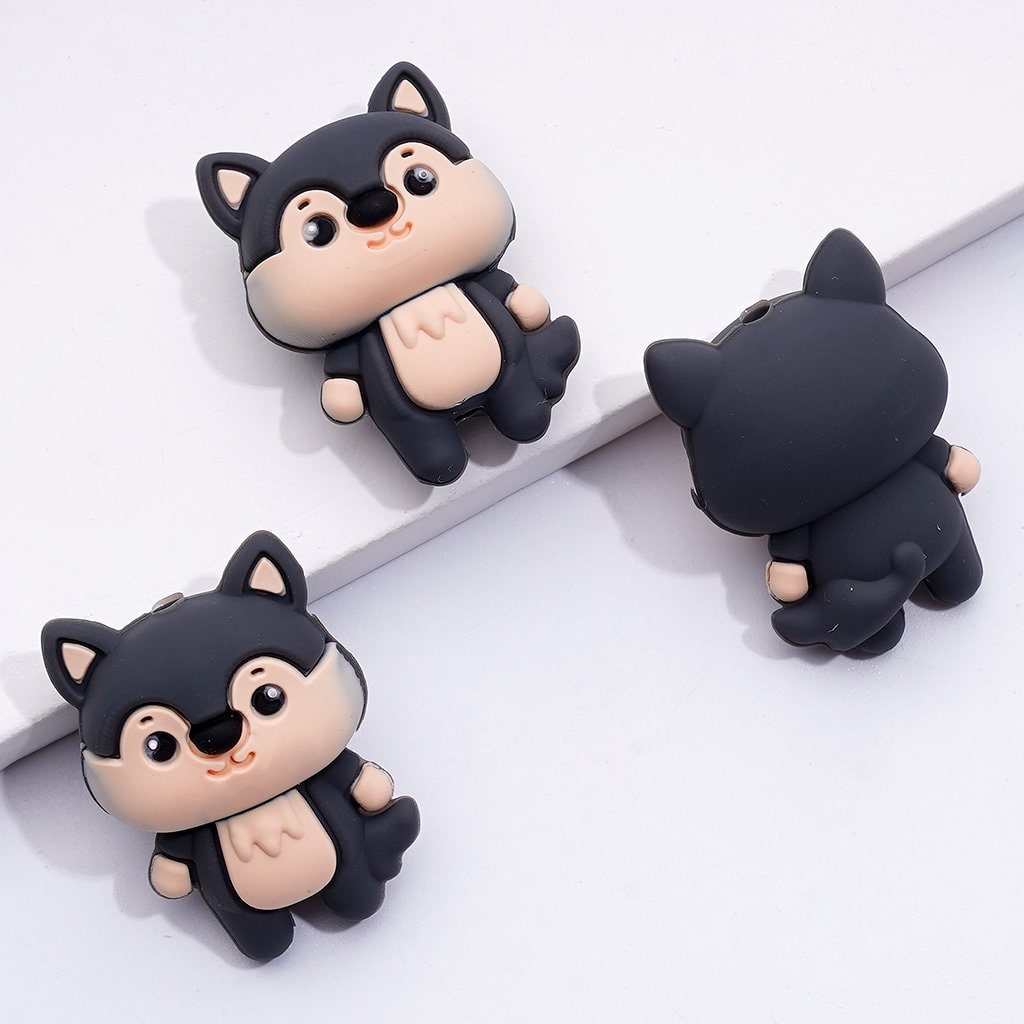 3D いたずらっ子の子犬 犬 ウルフ シリコン フォーカルビーズ