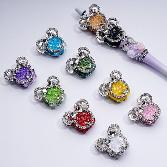 Bling Bling Fancy Silver Alloy Mouse Head Bow with Clear & Colorful Rhinestones Clay Beads, Around 30*27MM