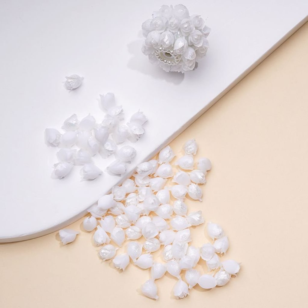 DIY Mini Cute White Glitter Flowers Tulips for Beads Jewelry Accessories