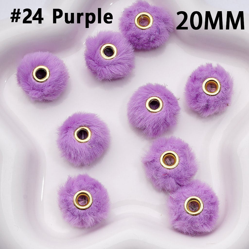 Pom Pom Fluffy Hard Beads and in Solid Colors, 20MM