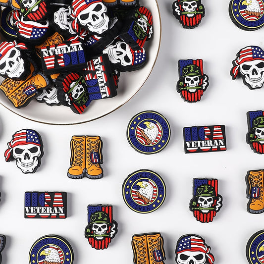 Silicone Focal Beads USA America Veteran Series Skeleton Skull Head Army Boots