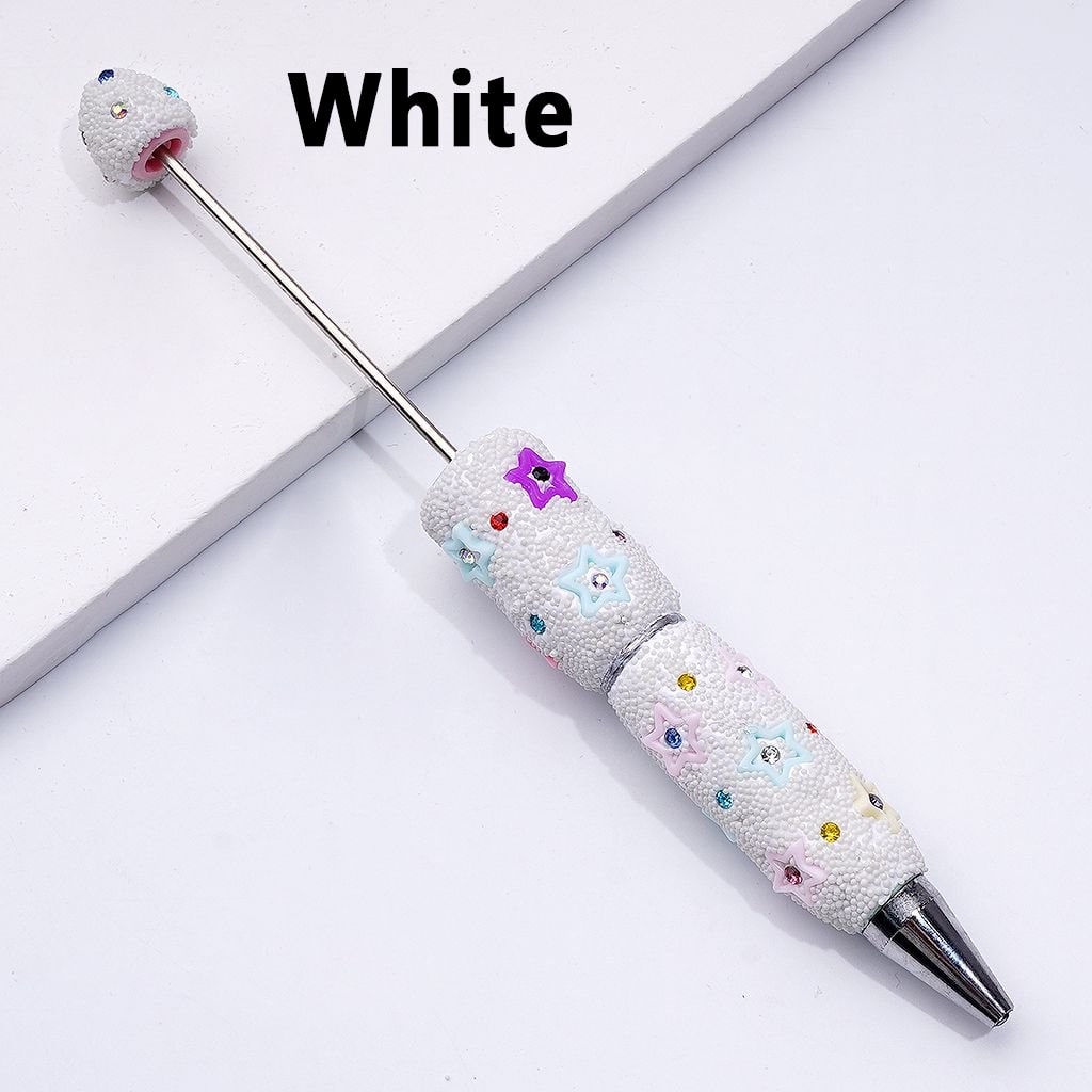 Beadable Clay Pens with Cute Star Frames Colorful Shiny Rhinestones Mini Snow Balls Covered the Entire Pen