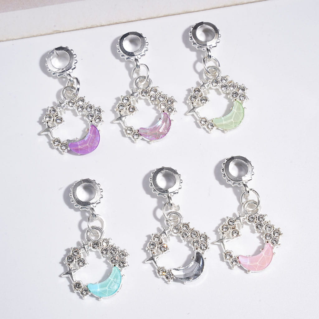 Silver Metal Beads Bail Dangle Charm Butterfly & Crescent Moon Rhinestones Pendant Jewelry Accessories