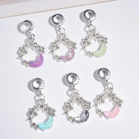 Silver Metal Beads Bail Dangle Charm Butterfly & Crescent Moon Rhinestones Pendant Jewelry Accessories