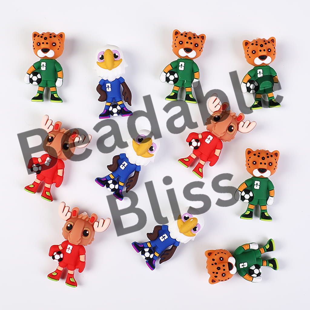 Collection of animal figurines in sports jerseys with 'Beadabu Bliss' branding.