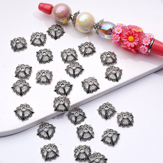 Vintage Silver Alloy Square Cube Bead Cage Cap Beads, 12MM