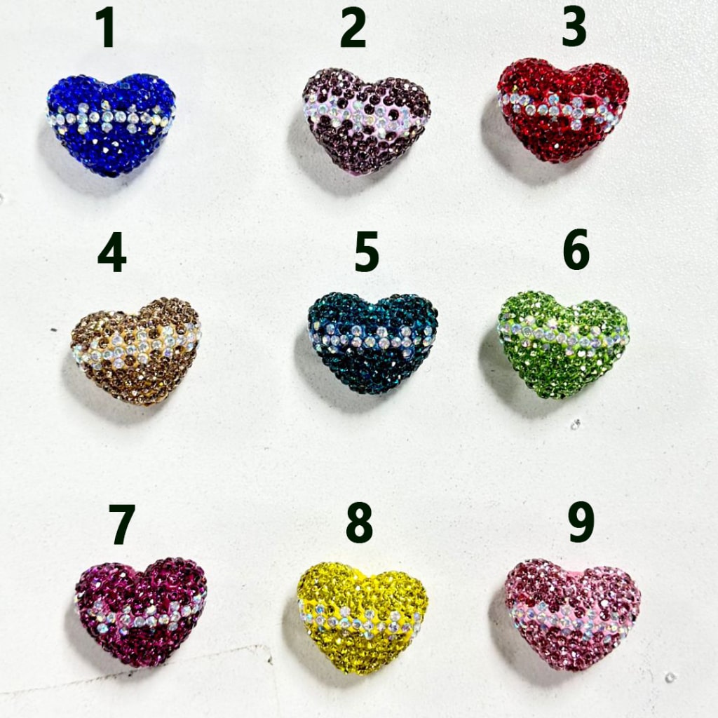 Bling Bling Heart Clay Beads with Colorful & AB Rhinestones, Around 22*18MM