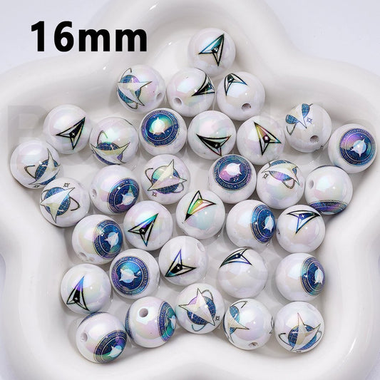 UV Coating USA America Space Forc Acrylic Beads, 16MM, Random Mix