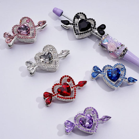 Delicate Fancy Silver Alloy Arrow Pierces Heart Beads with Multi-Color Rhinestones, Around 48*26MM