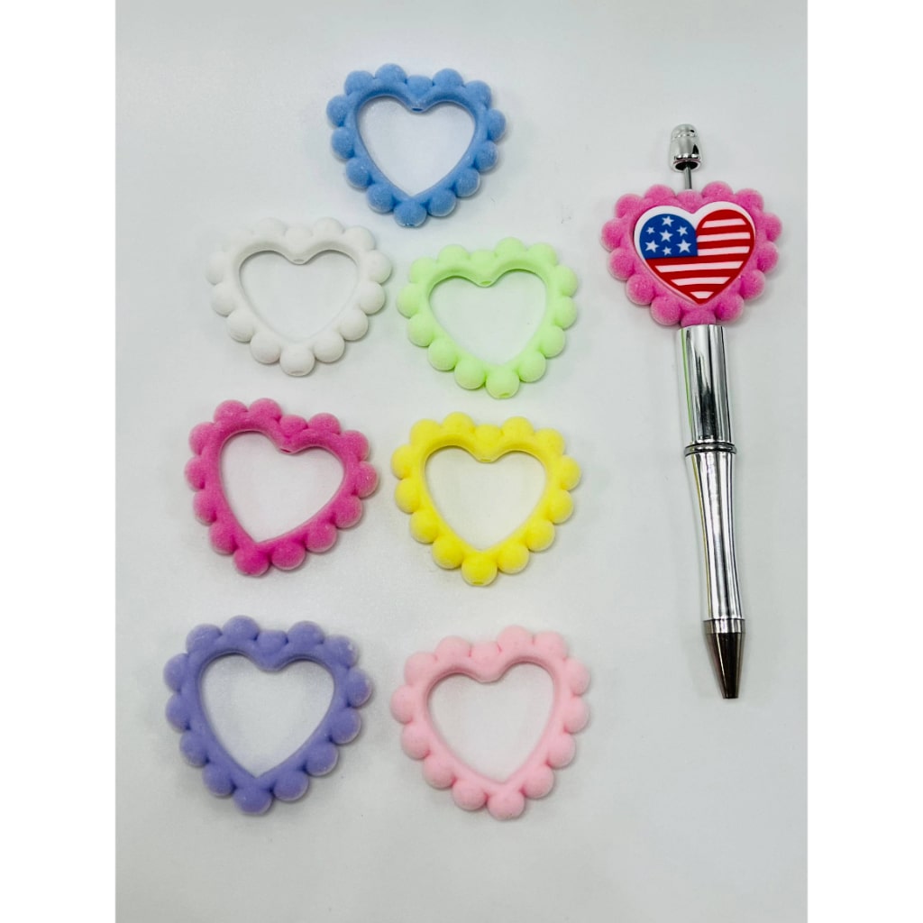 Flocked Acrylic Bead Frames, Random Mix Solid Colors, Heart Shape, 39mm by 43mm, WQ