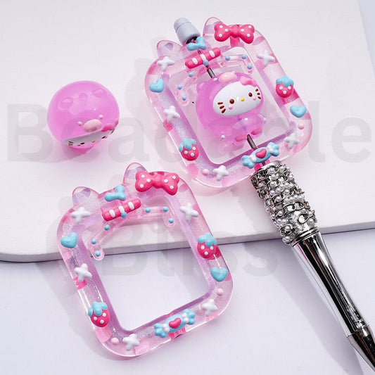 Pink Cute Hand Prints Hello Kitt Doll Claw Machine Sets Acrylic Beads (2pcs is 1 Set)