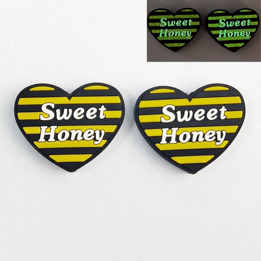 Luminous Sweet Honey with Yellow Stripes Heart Silicone Focal Beads