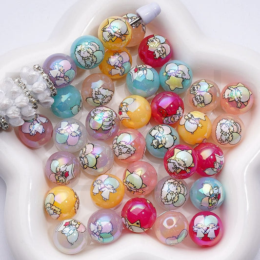 UV Coating Cute Babies Little Twin Sta Sanri Family Jelly Color Round Acrylic Beads, 16MM, Random Mix