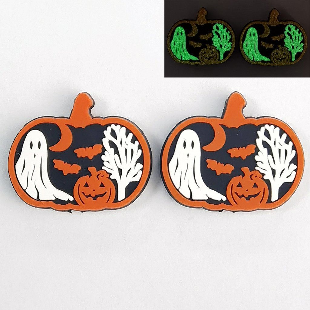 Luminous Ghost Moon Bat Tree Pumpkin Halloween Silicone Focal Beads