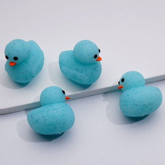 3D Cute Blue Glitter Duckling Silicone Focal Beads