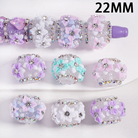 Sugar Acrylic Beads with Double Layer Flowers, Clear & AB Rhinestones & White Pearl Chains, 22MM, Multi-Color, Random Mix