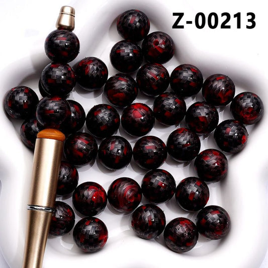 Red Black Striped Checked Printed Silicone Beads 15MM, Number Z-00213