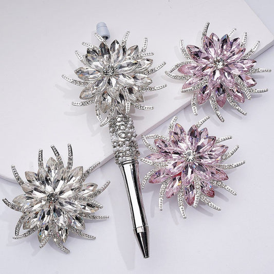 Fancy Silver Alloy Flower with Shiny Rhinestones Cute Hearts White Pearls Clay Beads, 64MM
