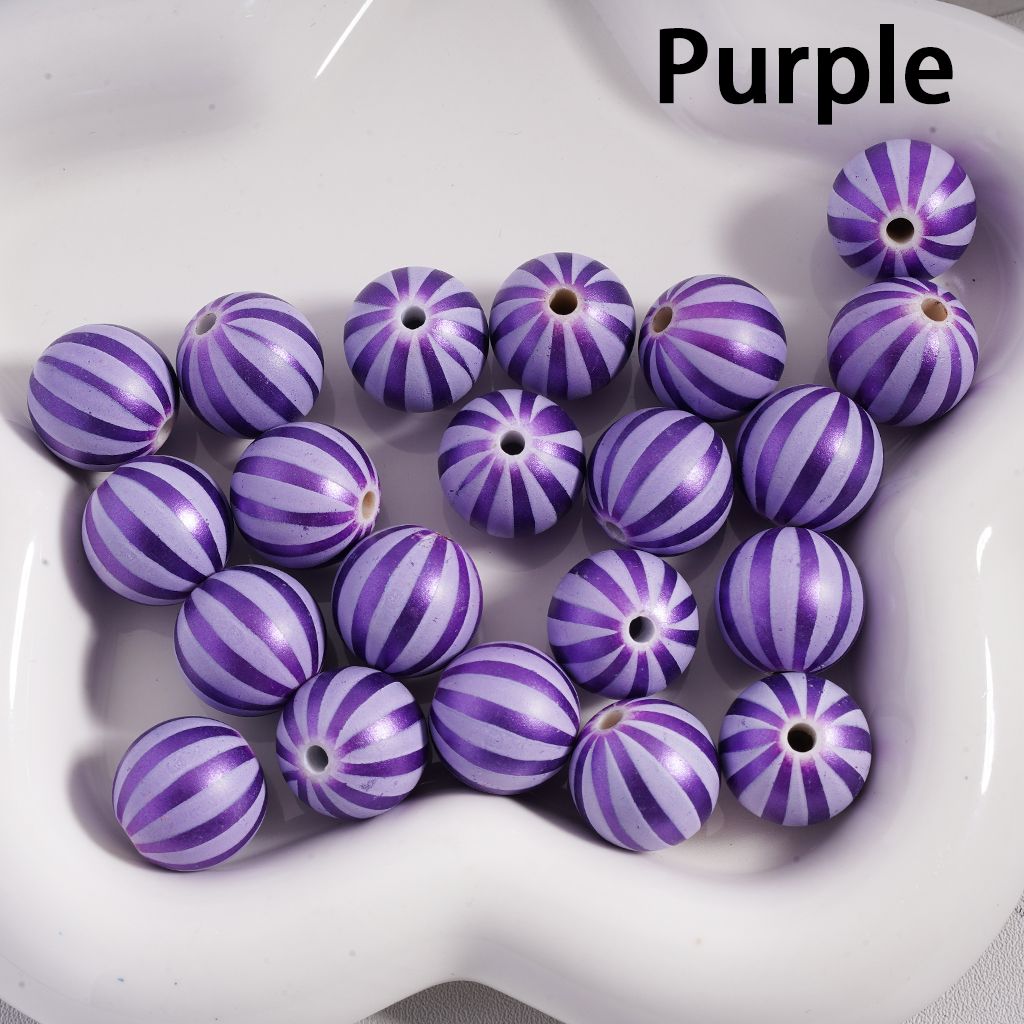 Acrylic Beads Metallic Colors Watermelon Stripes, 16MM