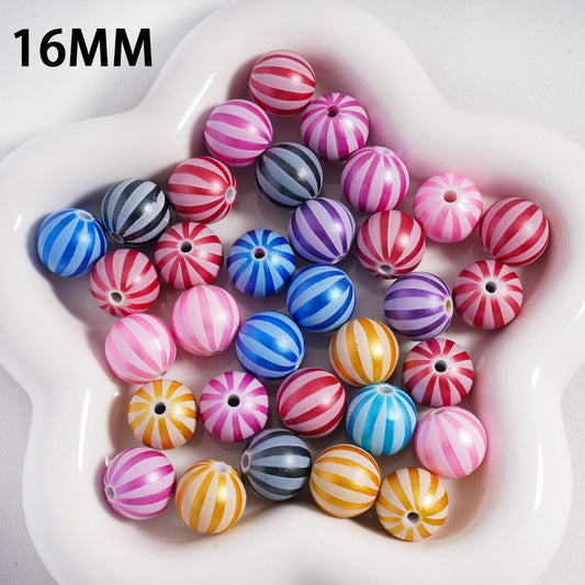 Acrylic Beads Metallic Colors Watermelon Stripes, 16MM