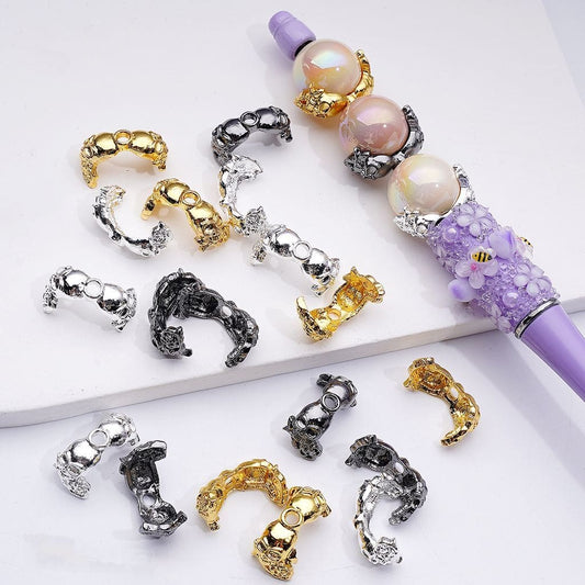 Fancy Gold Silver Gun Black Alloy Skull Skeleton Head Rose Flower Halloween Bead Cage Cap (Fit for 16MM Beads)