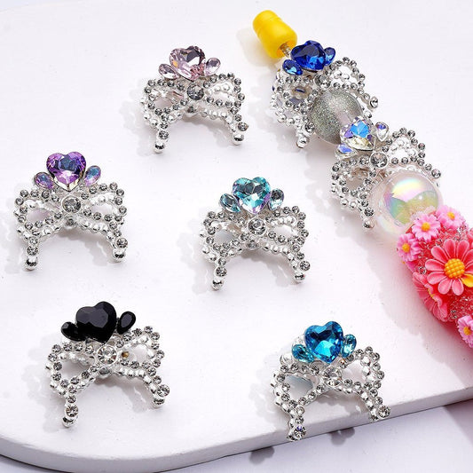 Bling Bling Fancy Silver Alloy Bowknot Beads with Multi-Color Heart Rhinestones for Jewelry Accessories