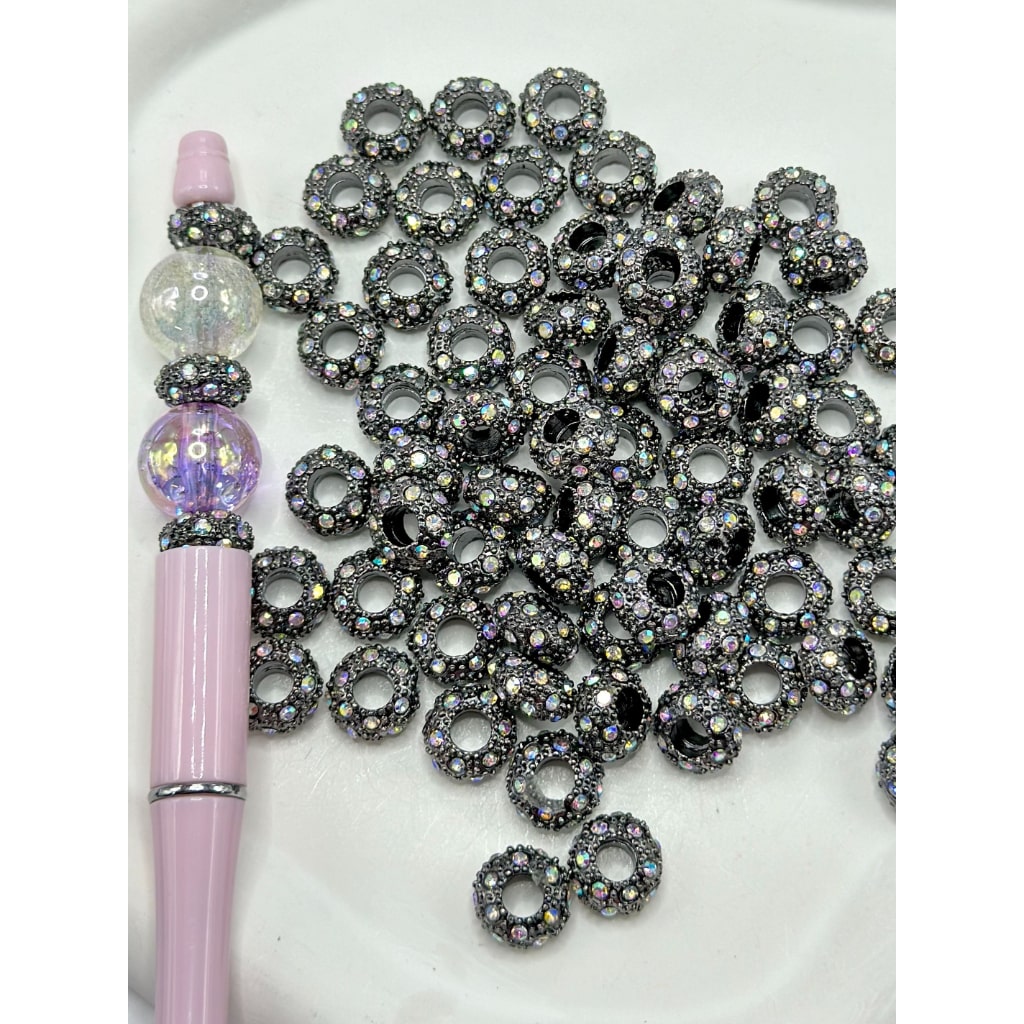 Beadable Metal Spacers with AB Color Rhinestone, 12MM