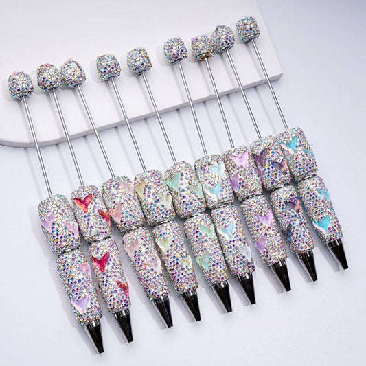 Beadable Clay Pens with Colorful Fishtails Mini AB Rhinestones Covered the Entire Pen