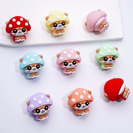 3D Cute Puppies Dogs Animal with Mushroom Hats Caps Silicone Focal Beads