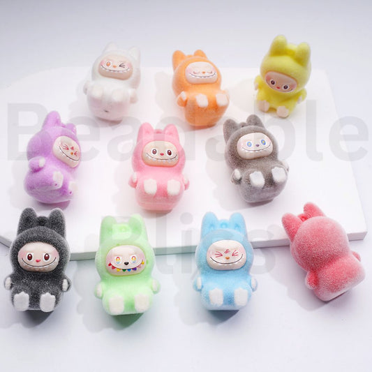 Acrylic Beads Pen Toppers Pendants Jewelry Accessories Cute Flocked Fluffy Labub Monster Pop Mar, Around 26*40MM