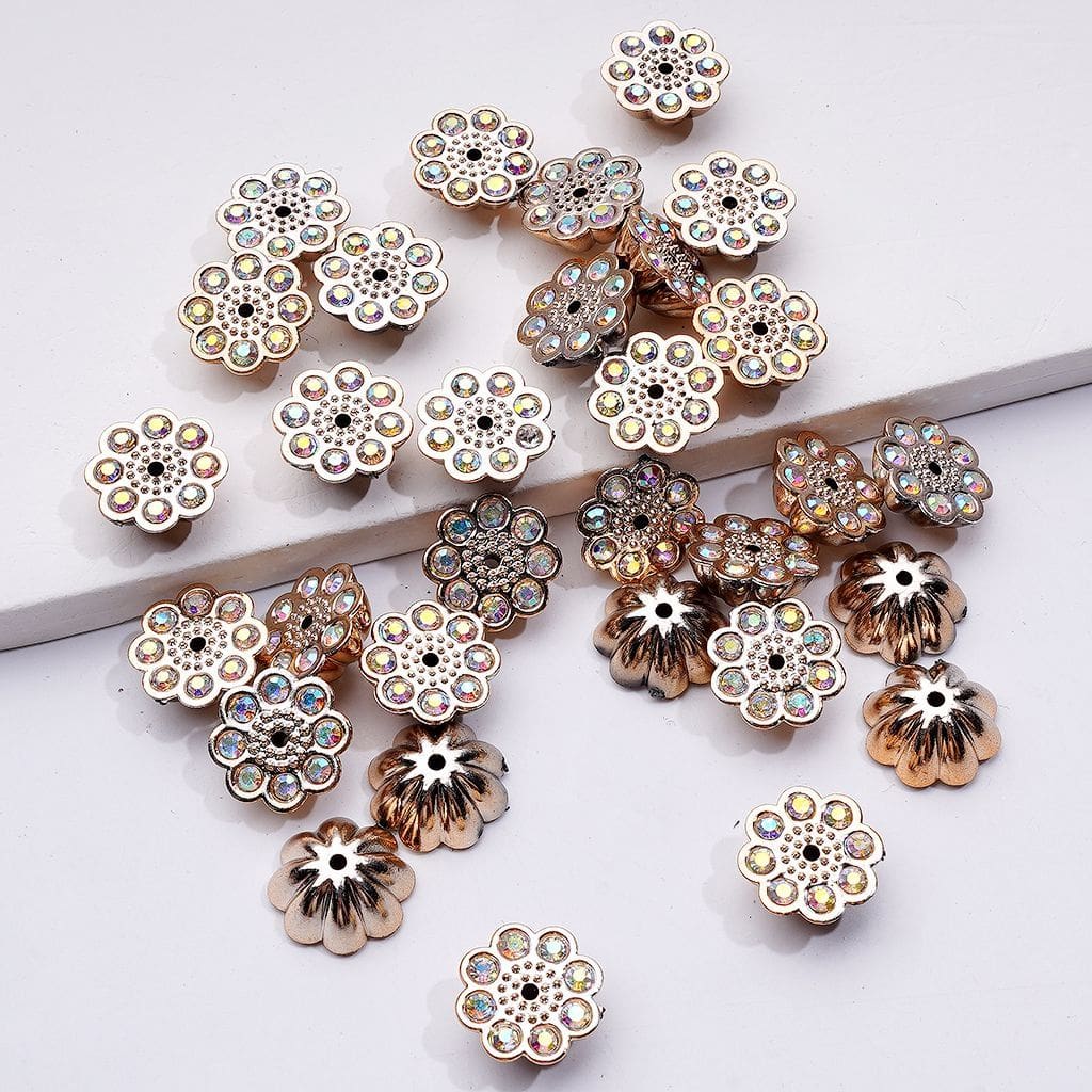 Gold Color Seedpod of the Lotus Shape Acrylic Beads with AB Rhinestones, 13MM (Not Fit for Pens)