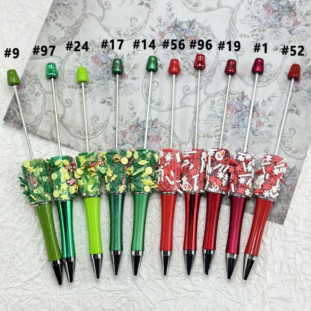 Bell Ringer Pen Christmas Red Green Color Beadable Pen with Ornaments Snow Flakes Bell ...