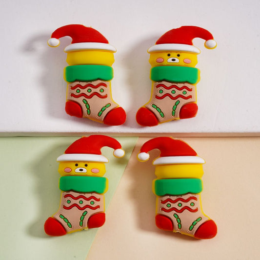 Silicone Focal Beads 3D Cute Bear with Christmas Socks Hats