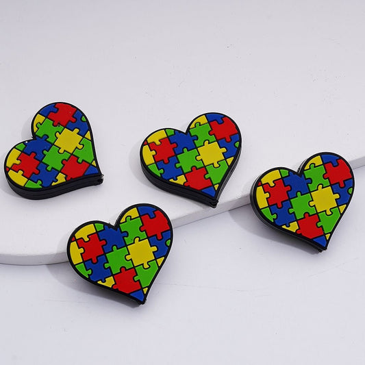 Mini Multi-color Heart Puzzle Autism Awareness Silicone Focal Beads