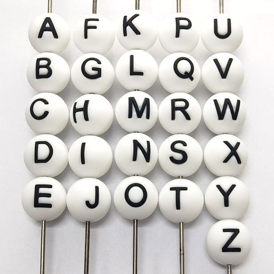 English Letter Round Silicone Beads in Solid Color, 15MM, Random Mix Letters, Please Read the Description