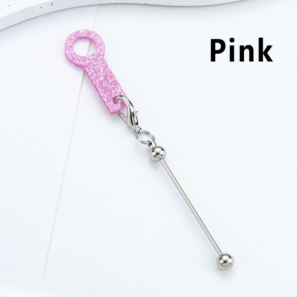DIY Beadable Silver Metal Bar for Keychain with Carabiner Hook Plastic Long Ring Hoop on Cup's Straw, 120MM