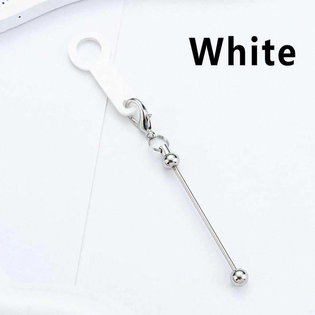 DIY Beadable Silver Metal Bar for Keychain with Carabiner Hook Plastic Long Ring Hoop on Cup's Straw, 120MM