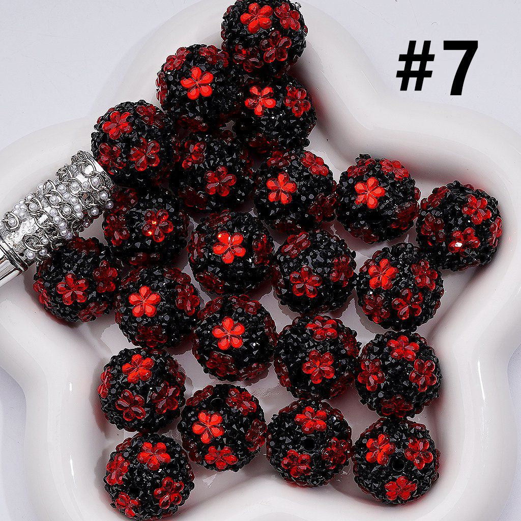 Cute Flowers Mini Shiny Cone Shape Rhinestones Clear Round Acrylic Beads, 20MM
