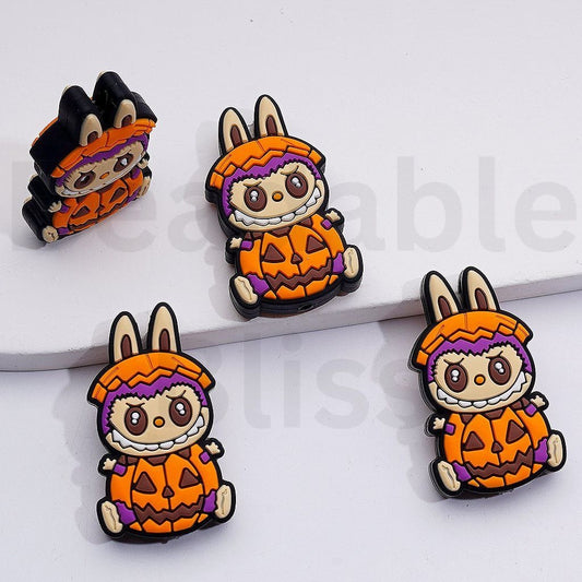 Cute Labub with Halloween Pumpkin Costumes Silicone Focal Beads