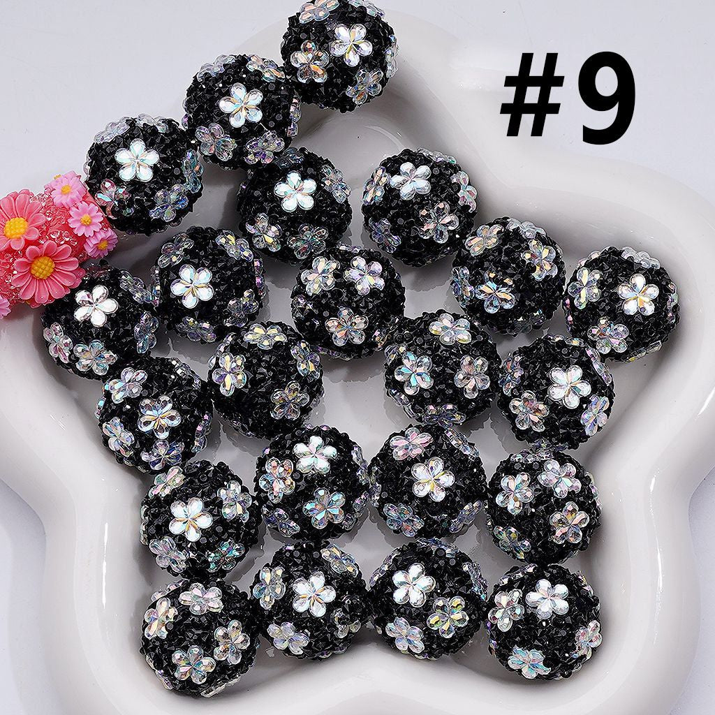 Cute Flowers Mini Shiny Cone Shape Rhinestones Clear Round Acrylic Beads, 20MM