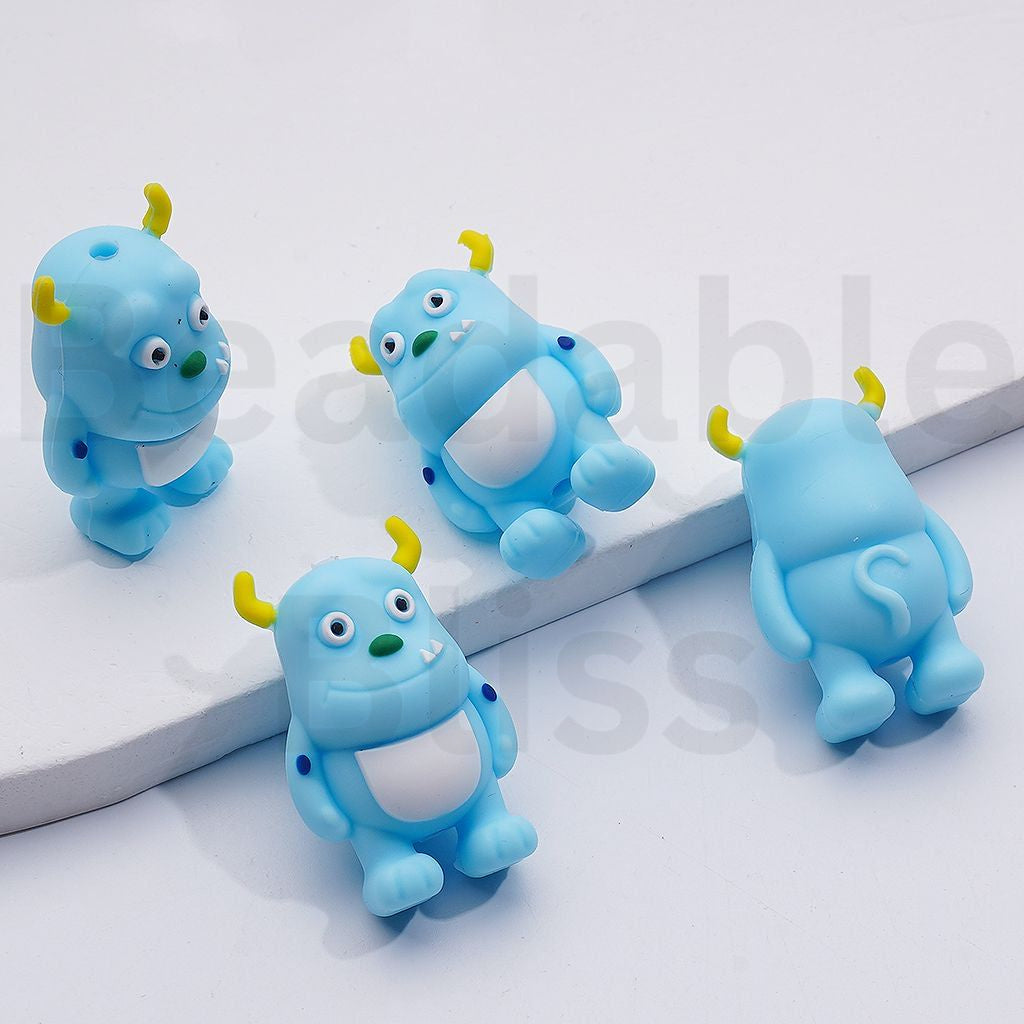 3D Cute Blue Monste In University Sulliva Silicone Focal Beads