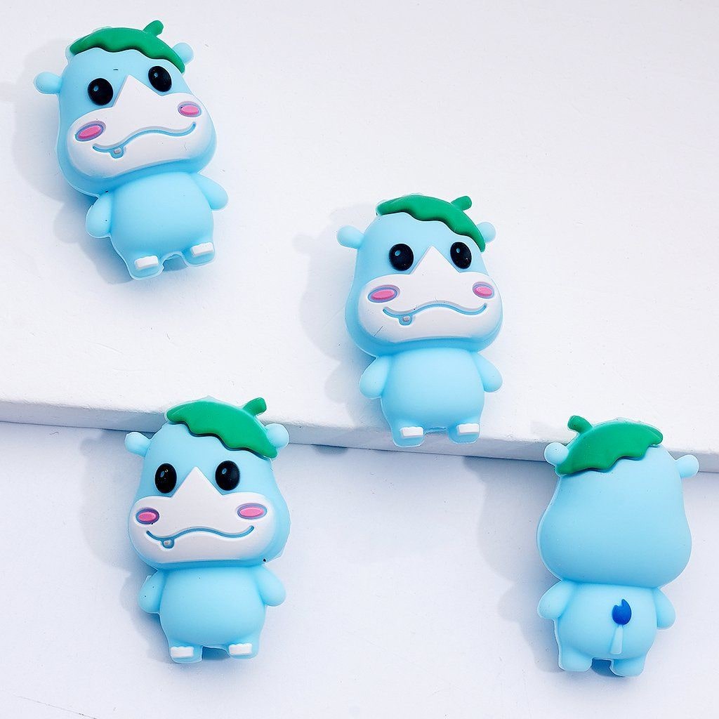 3D Cute Hippo with Lotus Leaf Silicone Focal Beads