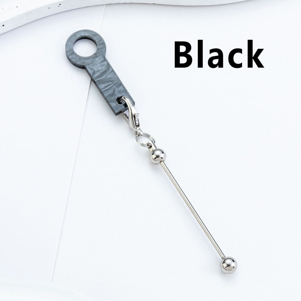 DIY Beadable Silver Metal Bar for Keychain with Carabiner Hook Plastic Long Ring Hoop on Cup's Straw, 120MM